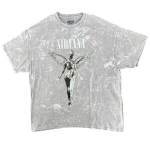 Nirvana In Utero Heather Gray Bleach Effect Band T-Shirt Grunge 1X Unisex New